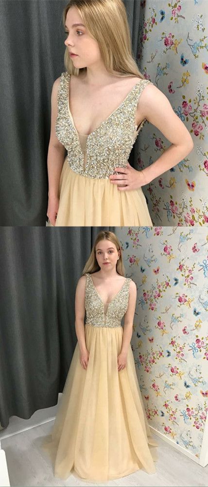 V-Neck Prom Dress, long prom dress     cg10874