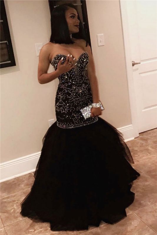 Long Sweetheart Beads Prom Dresses | Mermaid Black Sequins Cheap Formal Gowns   cg10948