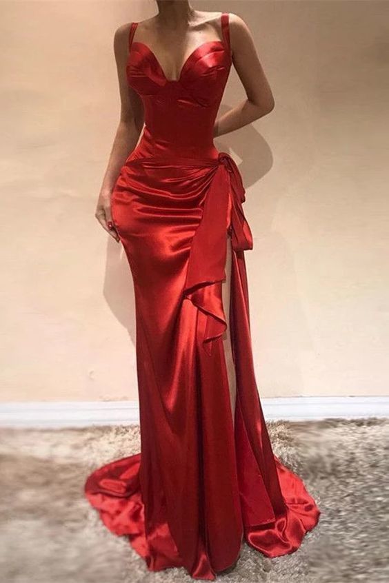 Elegant Red Sweetheart Mermaid Evening Dress Prom Dress With Slit    cg10958