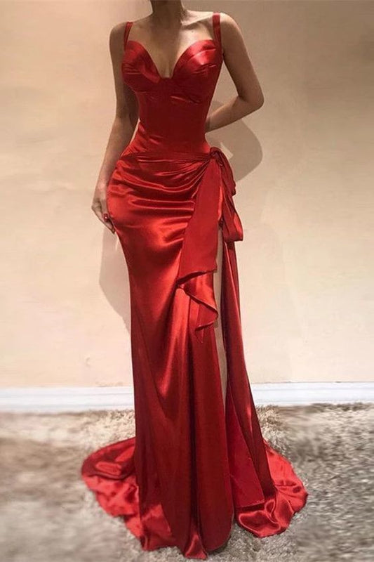 Elegant Red Sweetheart Mermaid Evening Dress Prom Dress With Slit    cg10958