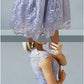 A-Line Bateau Cap Sleeves Lilac Homecoming Dress with Appliques cg1107
