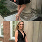 A-Line Deep V-Neck Satin Little Black homecoming Dress cg1108