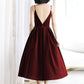 Burgundy velvet short prom dress party dress   cg11112