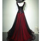 Gorgeous Black And Red V-Neckline Tulle Beaded Prom Dress, Long Evening Gown   cg11267