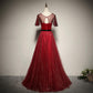 Red Tulle With Velvet Round Neckline Top Party prom Dress, A-Line Evening Dress   cg11304