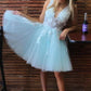 A-Line V Neck Tulle Short White Homecoming Dress   cg11356
