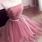A Line Strapless Tulle Bridesmaid Dresses,Short Dress homecoming Dress   cg11393