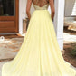 Champagne v neck tulle long prom dress   cg11407