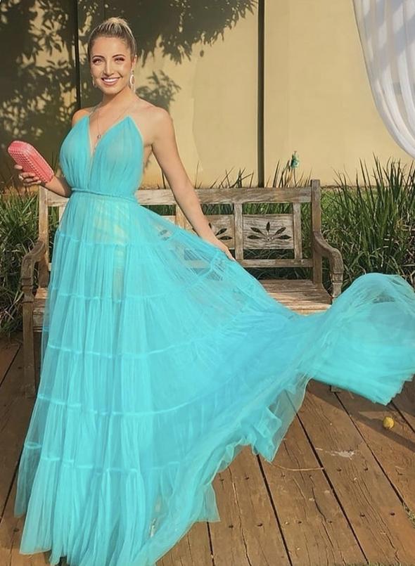 Simple v neck tulle prom dress evening dress   cg11432