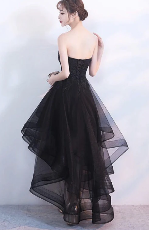 Black tulle lace high low prom dress party dress   cg11464