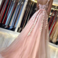 Elegant Backless Long Pink Lace Floral Prom Dress, Pink Lace Formal Graduation Evening Dress   cg11486