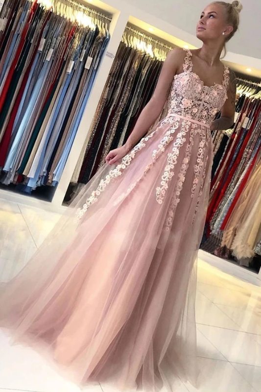 Elegant Backless Long Pink Lace Floral Prom Dress, Pink Lace Formal Graduation Evening Dress   cg11486