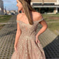 Charming Off Shoulder Tulle Appliques Prom Dress, Champagne Evening Dress   cg11541