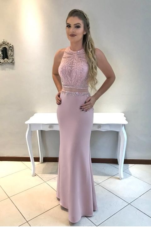 Pink Sleeveless Chiffon Evening Gowns  Prom Dress    cg11574