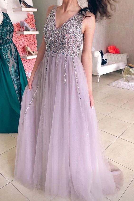 glitter v neck tulle long formal dress prom dress   cg11588