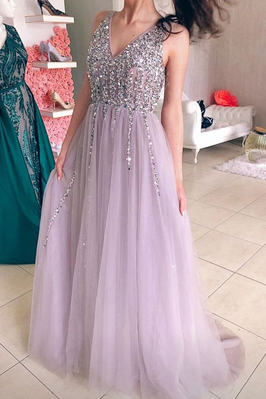 glitter v neck tulle long formal dress prom dress   cg11588