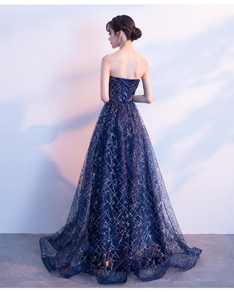 Navy Blue Floor Length Long Party Gown, A-Line Long Prom Dress   cg11617