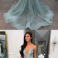 Unique v neck tulle lace long prom dress, evening dress cg1162