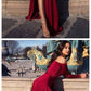 Charming Burgundy Off the Shoulder Long Sleeves Prom Dress With Slit cg1165