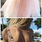 Sexy Backless Prom Dress Pearl Pink Tulle V-neck Appliques Graduation Gown cg1166