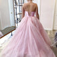 Pink tulle ball gown dress two pieces evening prom dress   cg11684