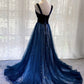 BLUE VELVET TULLE LONG PROM GOWN FORMAL DRESS   cg11689