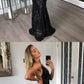Hot Sexy Charming Spaghetti Straps Mermaid V-Neck Backless Floor-Length Black Sequined Prom Dress cg1170