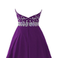 Beautiful Purple Chiffon Halter Beaded Homecoming Dress, Knee Length Party Dress   cg11704