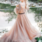Champagne sweetheart off shoulder tulle long prom dress   cg11705