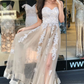 CHAMPAGNE SWEETHEART TULLE LACE LONG PROM DRESS, LACE FORMAL DRESS   cg11708