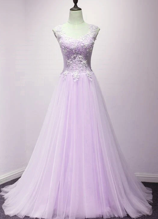 Lovely Tulle Round Neckline With Flowers, Long Wedding Party prom Dreses   cg11728