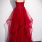 Red Lace Tulle Layered Straps Fashionable Long Party Dress, Long Prom Gown   cg11729
