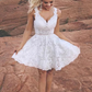 Cute V Neck Short White Lace Homecoming Dress   cg11741