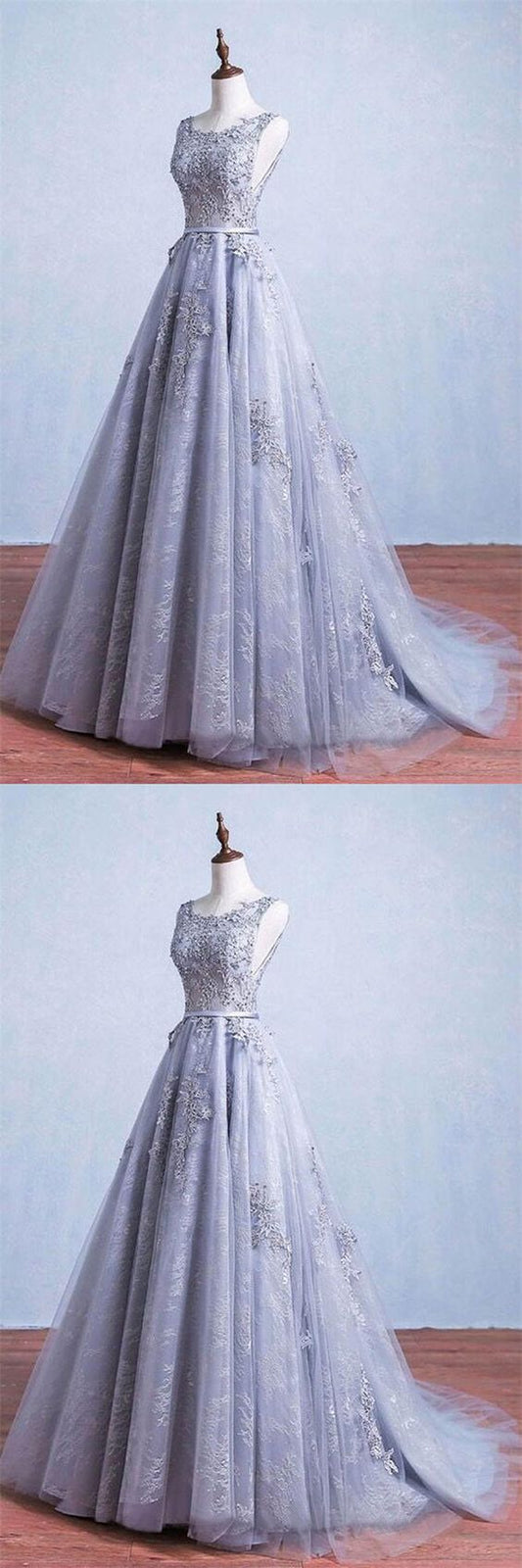 Princess Prom Dresses,Long Gray Lace Tulle Elegant Prom Dress For Teens,Quinceanera Dresses   cg11796