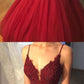 Ball Gown Spaghetti Straps Burgundy Prom Dress with Beading Appliques cg1187