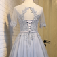 Light Grey Tea Length Homecoming Dress   cg11919