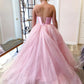 PINK TULLE LONG PROM DRESS TWO PIECES EVENING DRESS   cg11920