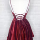 Burgundy velvet short homecoming dress party dress   cg12063