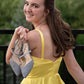 Yellow v neck satin prom dress evening dress   cg12064