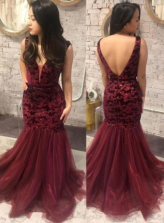 Mermaid Burgundy Prom Dress, long prom dress, evening dress   cg12078