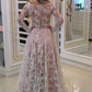 A Line Floor Length Off Shoulder Long Sleeve Lace Prom Dress,Party Dress   cg12085
