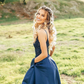 Navy Prom Dress,A-Line Prom Gown,Satin Evening Dress,Appliques Prom Gown    cg12090