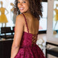 Short Maroon Lace Formal Graduation Homecoming Dress   cg12104