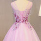 A Line Short Tulle With Appliques, Cute Sleeveless homecoming Dress With Flowers, Appliqued Graduation Dress    cg12117
