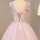 Cute Pink Round Neckline Tulle Party Dress with Flowers, Lovely Formal Dress homecoming Dress    cg12118