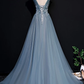 Beautiful Blue Tulle Long Party Dress, A-Line Prom Dress With Lace Applique   cg12150