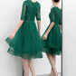 Charming Dark Green Tulle Knee Length Short Sleeves Party Dress Homecoming Dress   cg12151