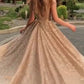 Shiny Champagne Gold Sequins Sleeveless Long Prom Dress, Sparkly Long Formal Evening Dress   cg12251