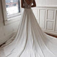 Elegant V Neck White Satin Long Wedding Dress with Lace Back, V Neck White Prom Formal Evening Dress   cg12252
