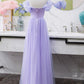Light Purple Tull Off Shoulder Long Wedding Party Dress, Tulle Prom Dress   cg12302